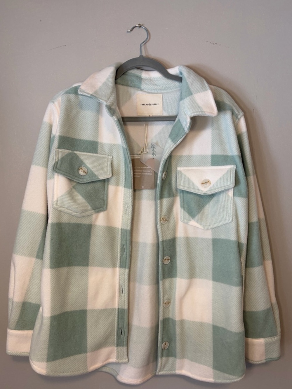 Thread & Supply Mint Plaid Cozy Jacket
